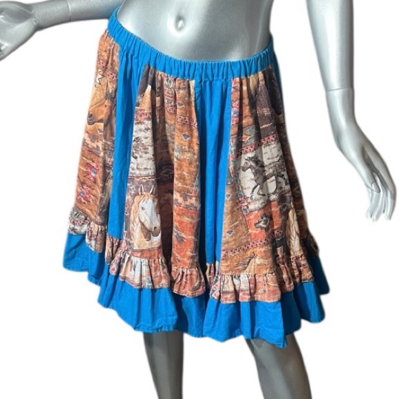 Vintage Handmade Horse Western Ruffle Skirt Gathered Circle Stretch Waist S/M/L - Picture 1 of 11